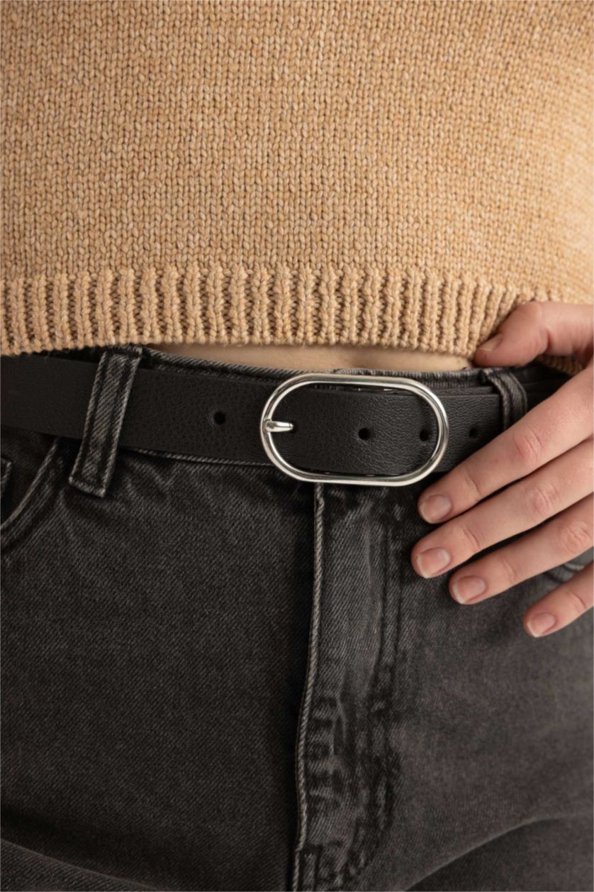 Kadın Siyah Kadın Suni Deri 2'li Jean Kemeri