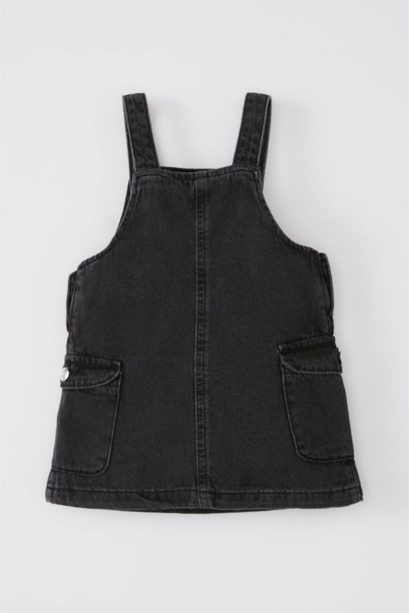 BÉBÉ FILLE Anthracite Robe Jean à Bretelles pour Bébé Fille