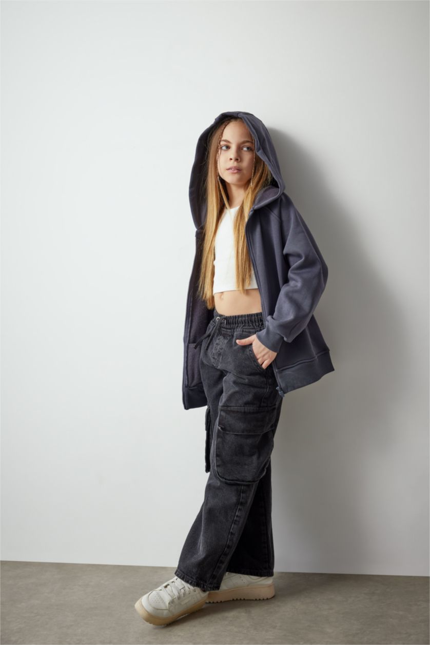 بنات أنثرا سويتر بناتي قماش سميك بغطاء للرأس وبطانة ناعمة