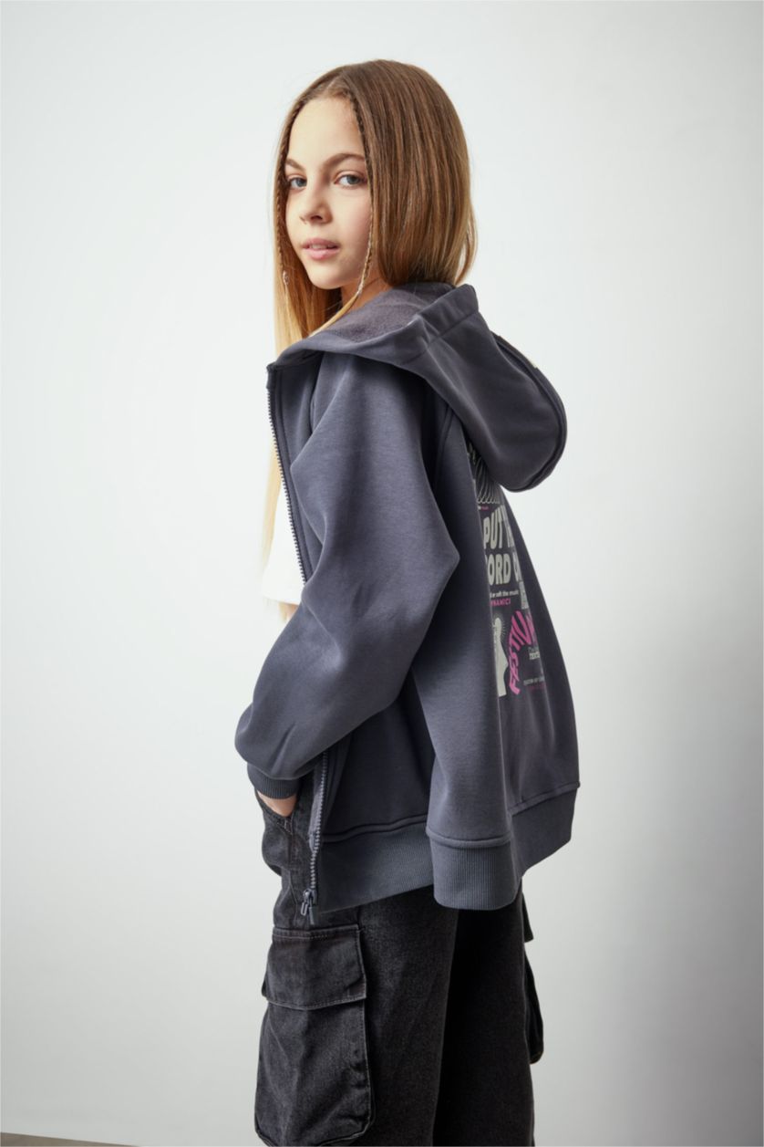 بنات أنثرا سويتر بناتي قماش سميك بغطاء للرأس وبطانة ناعمة