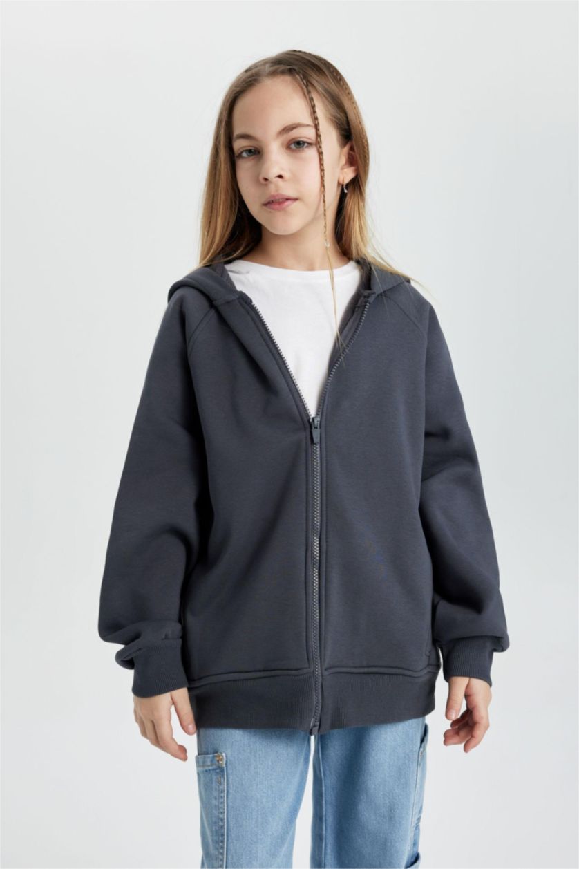 بنات أنثرا سويتر بناتي قماش سميك بغطاء للرأس وبطانة ناعمة