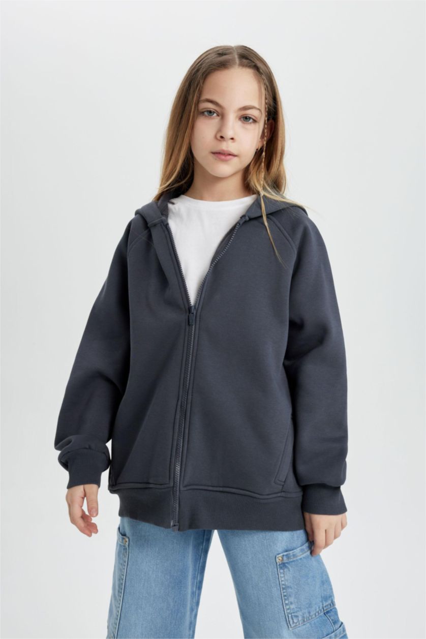 بنات أنثرا سويتر بناتي قماش سميك بغطاء للرأس وبطانة ناعمة