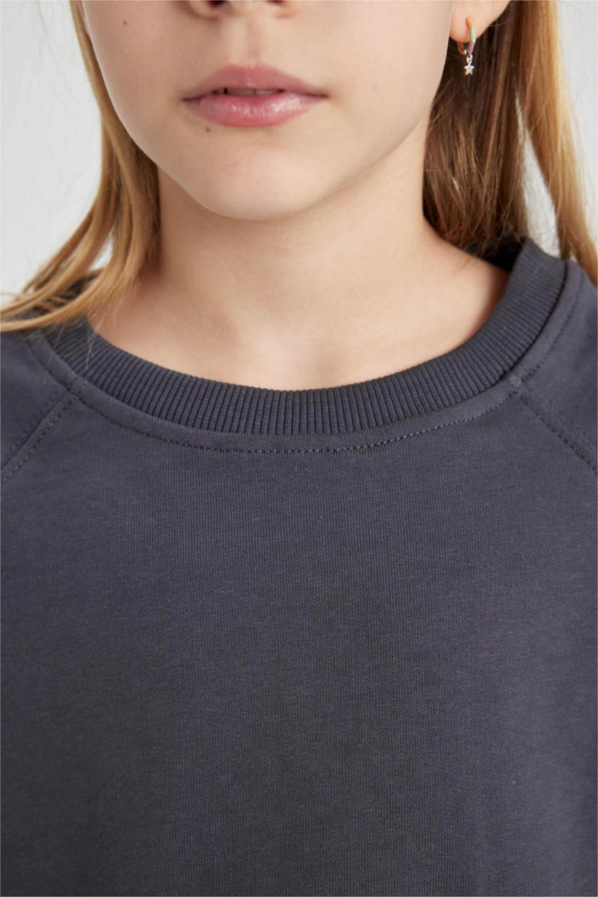 Kız Çocuk - Genç Kız Antrasit Kız Çocuk Bisiklet Yaka Sırt Baskılı Kısa Kollu Tişört