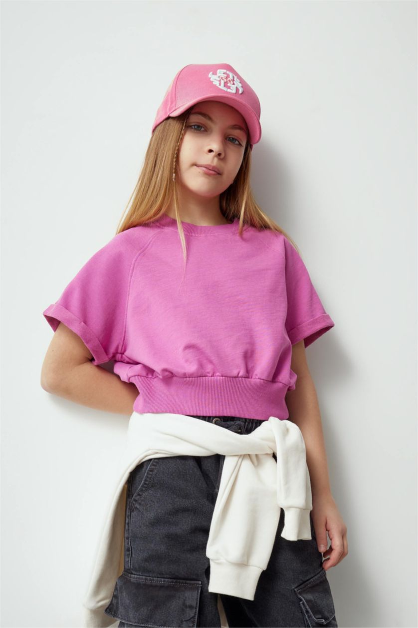 FILLES Rose T-shirt imprimé au dos à col rond et manches courtes pour fille