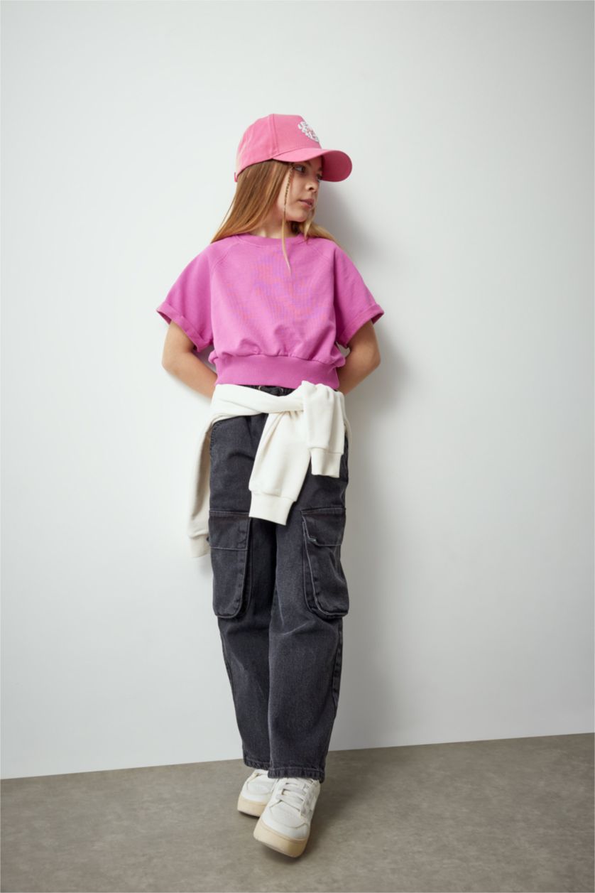 FILLES Rose T-shirt imprimé au dos à col rond et manches courtes pour fille