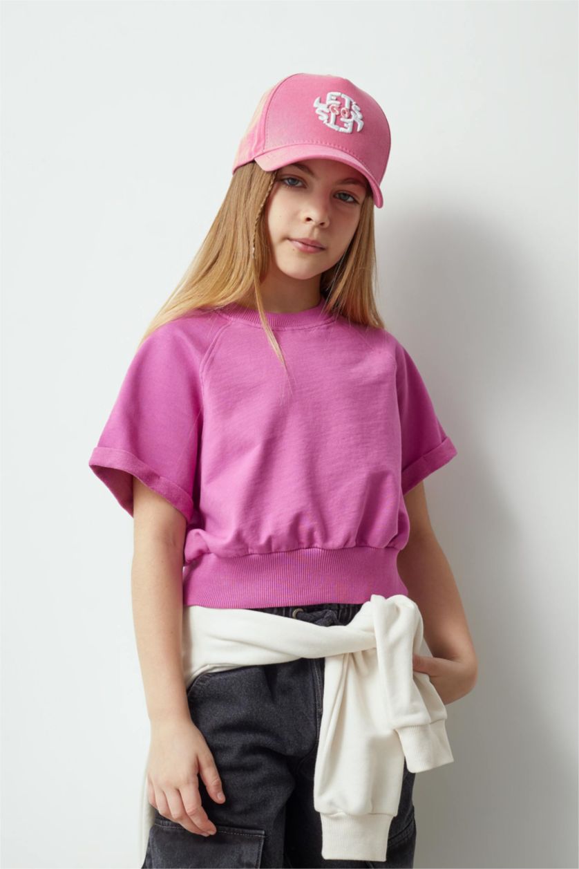 FILLES Rose T-shirt imprimé au dos à col rond et manches courtes pour fille