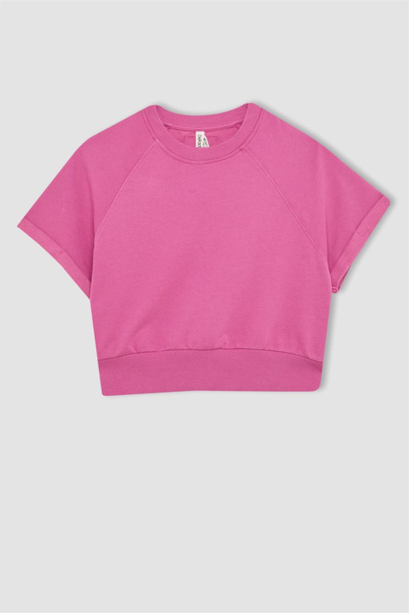 FILLES Rose T-shirt imprimé au dos à col rond et manches courtes pour fille