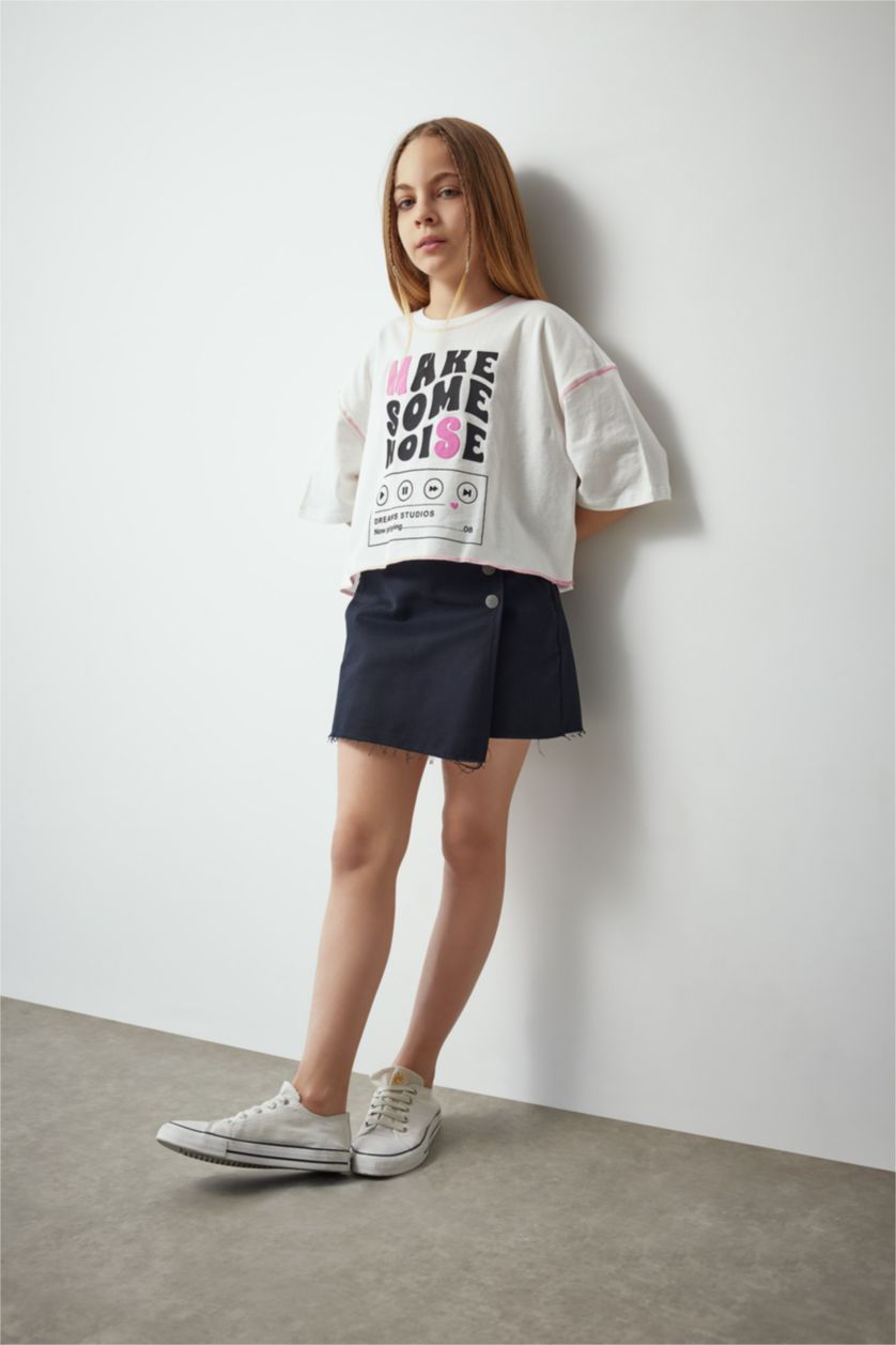 GIRLS & TEENS Ecru Girl Cotton Short Sleeve Crop T-Shirt