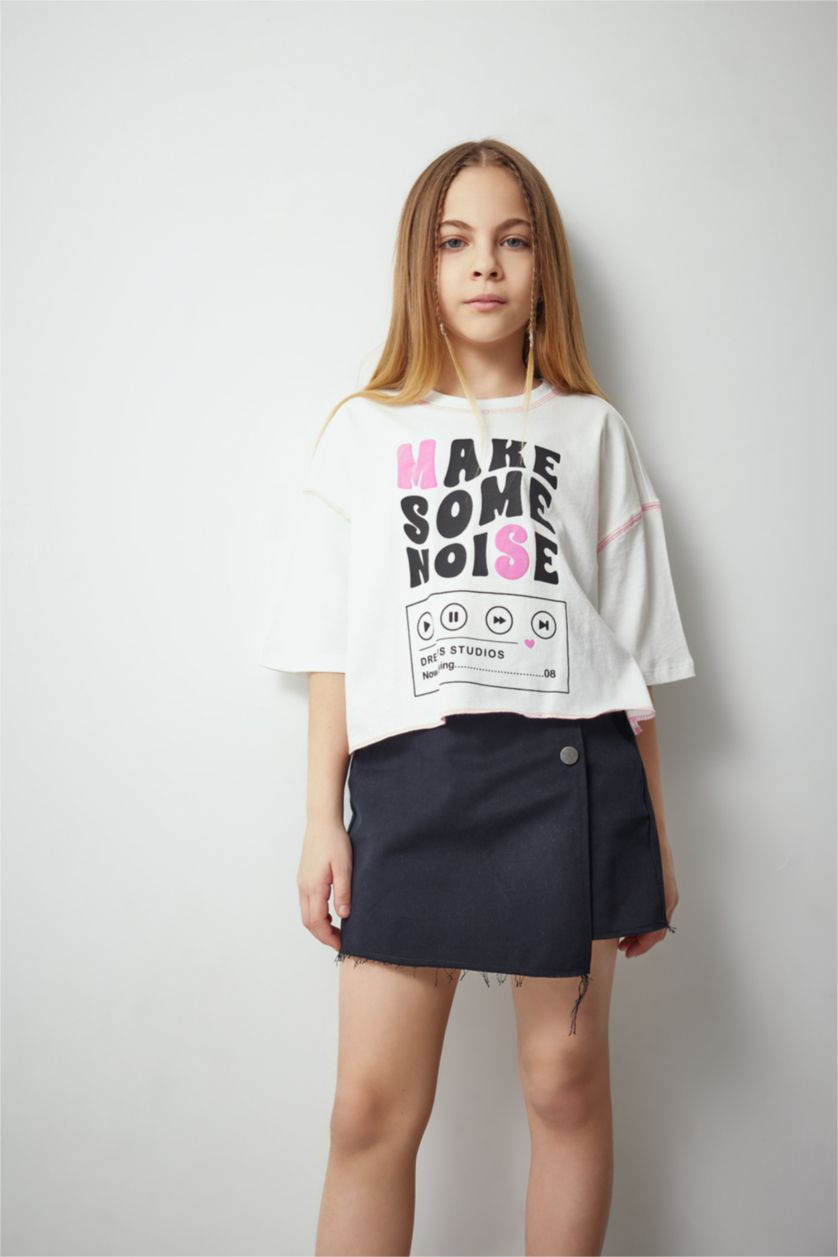 GIRLS & TEENS Ecru Girl Cotton Short Sleeve Crop T-Shirt