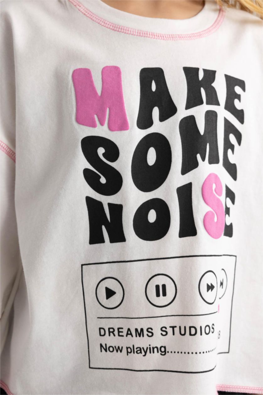 GIRLS & TEENS Ecru Girl Cotton Short Sleeve Crop T-Shirt