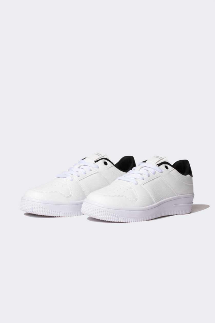 Boys & Teens White Boy Flat Sole Faux Leather Sneaker