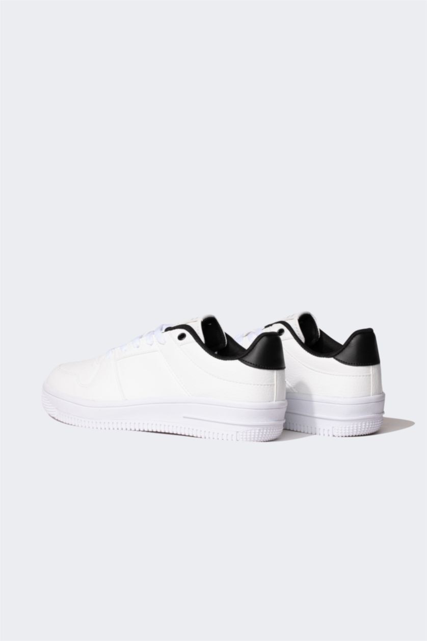 Boys & Teens White Boy Flat Sole Faux Leather Sneaker