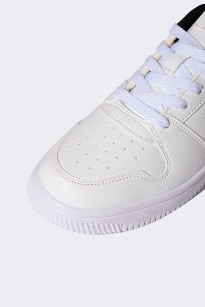Boys & Teens White Boy Flat Sole Faux Leather Sneaker