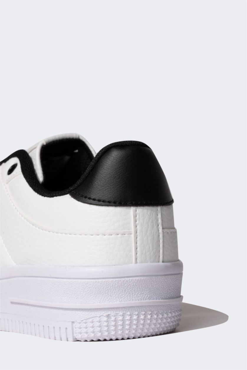 Boys & Teens White Boy Flat Sole Faux Leather Sneaker