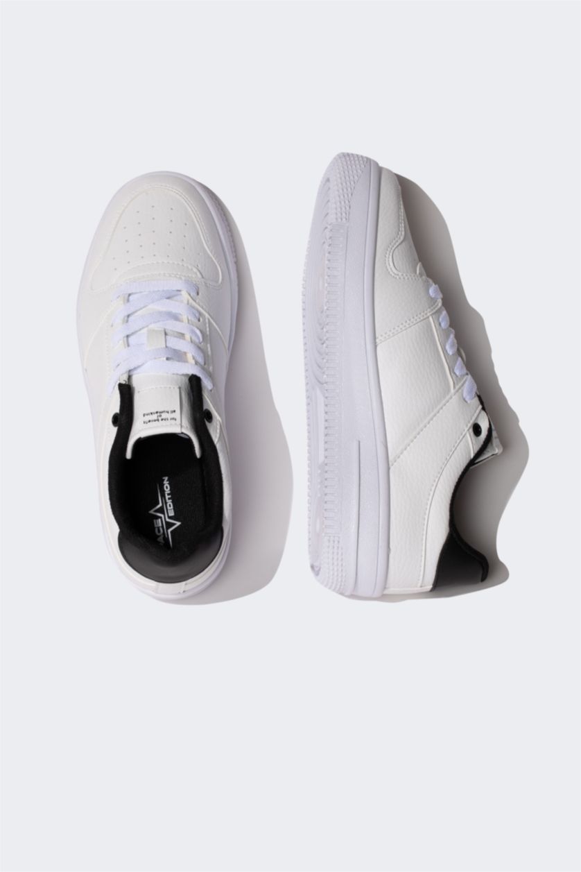 Boys & Teens White Boy Flat Sole Faux Leather Sneaker