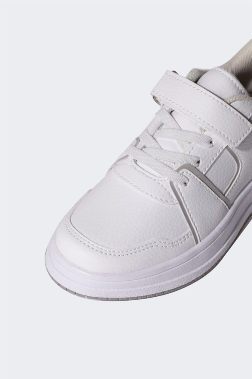 GARÇONS Blanc Baskets en simili-cuir à semelle épaisse pour Garçon