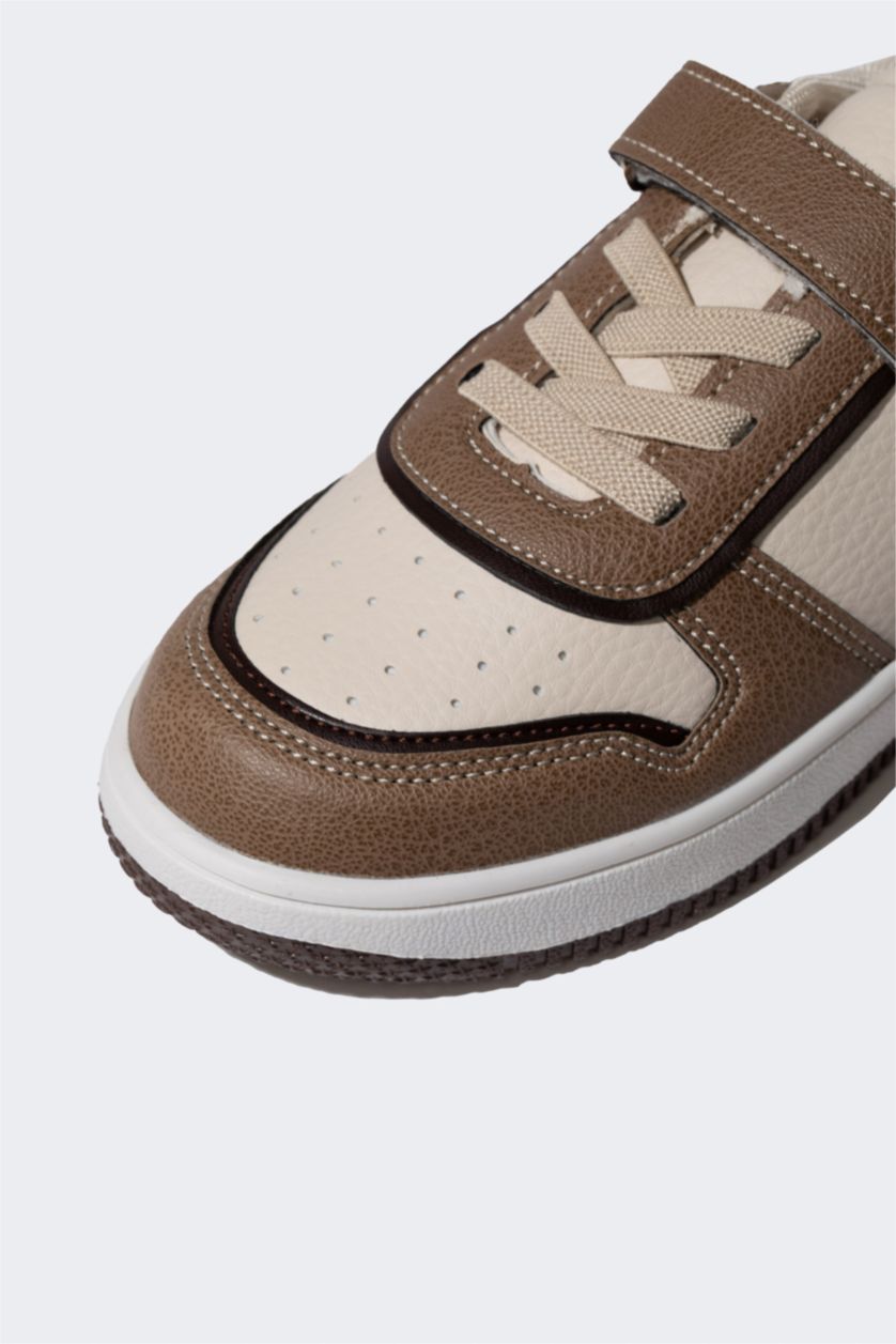 FILLES Marron Clair Baskets à Semelle Haute en Simili-Cuir pour Fille