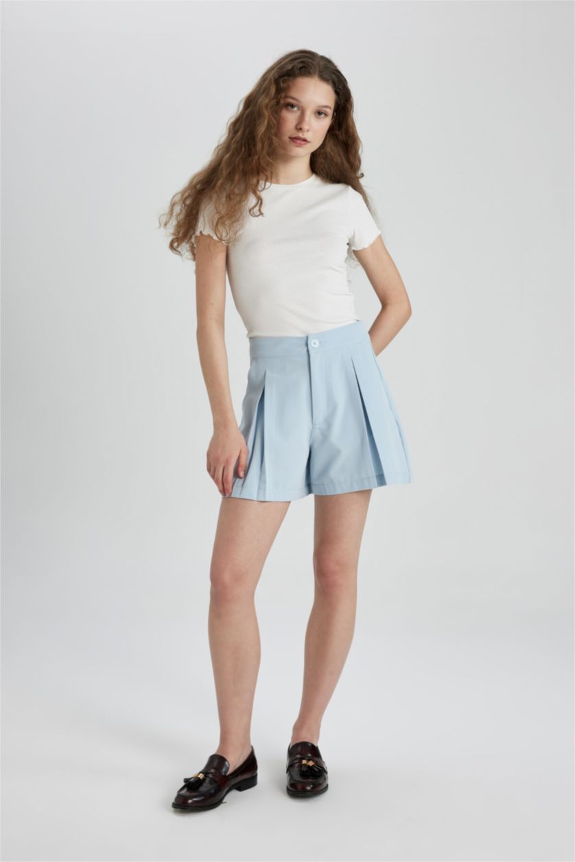 نساء أزرق فاتح شورت قصة عادية بخصر عالي