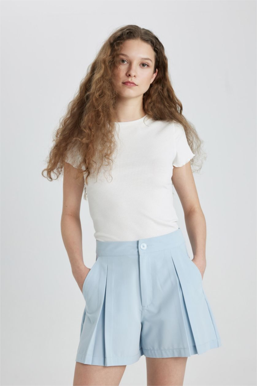 نساء أزرق فاتح شورت قصة عادية بخصر عالي