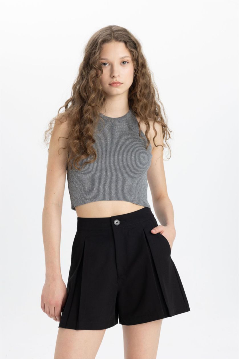 حريمي أسود شورت قصة عادية بخصر عالي