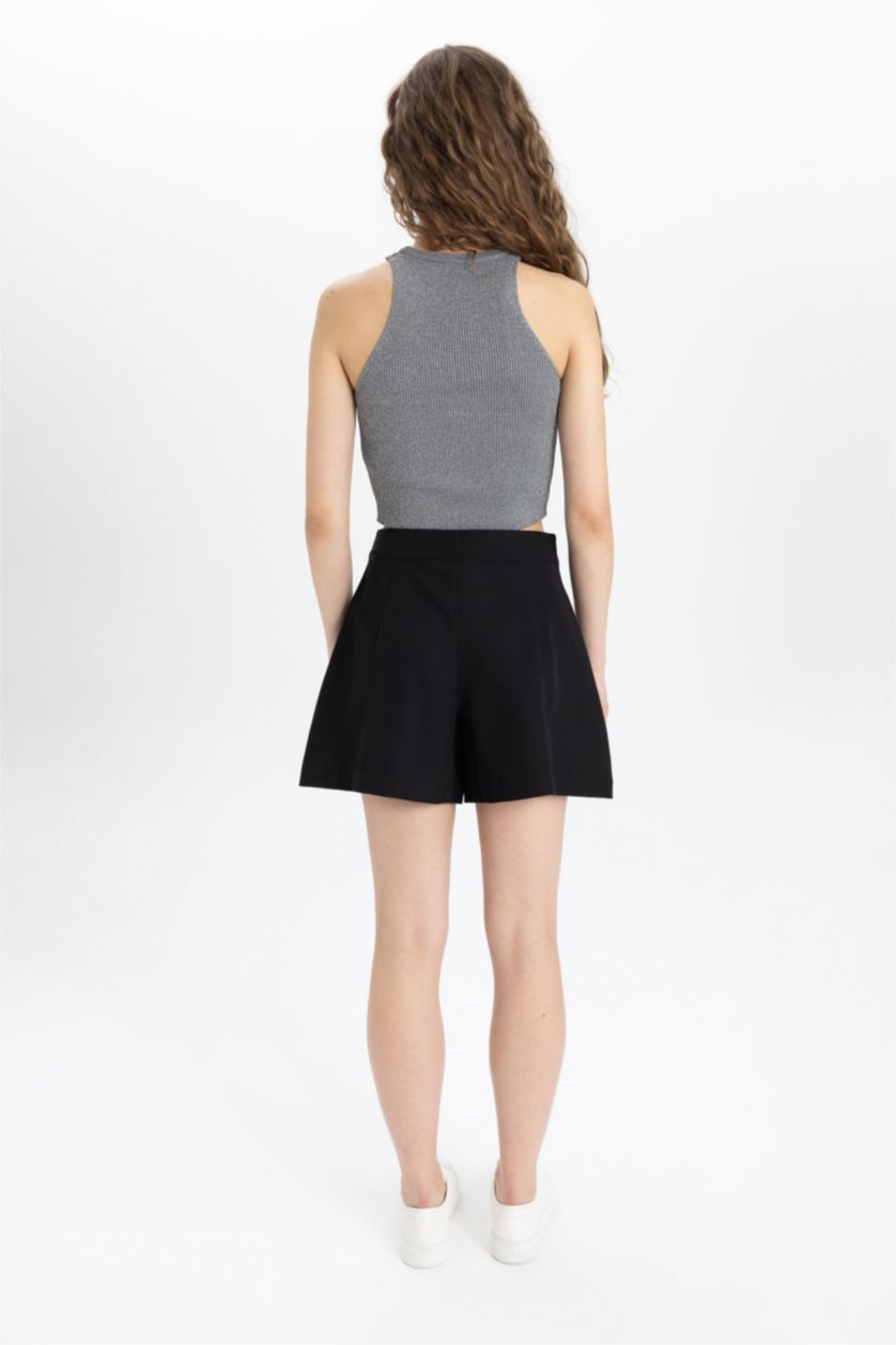 حريمي أسود شورت قصة عادية بخصر عالي