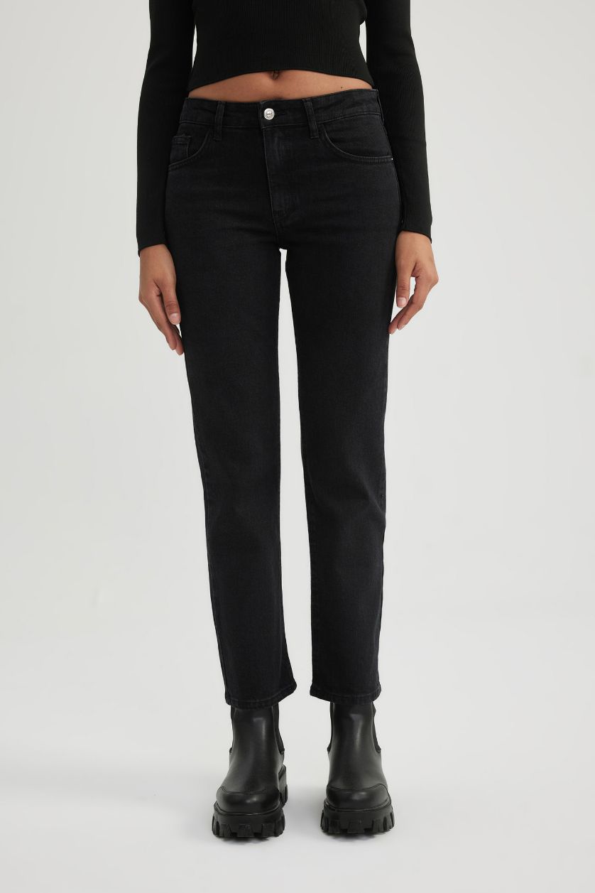 نساء أسود بنطرون جينز سليم فيت وخصر عادي