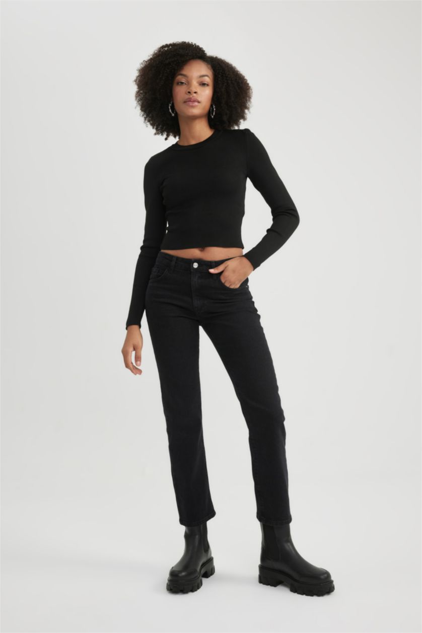 نساء أسود بنطرون جينز سليم فيت وخصر عادي