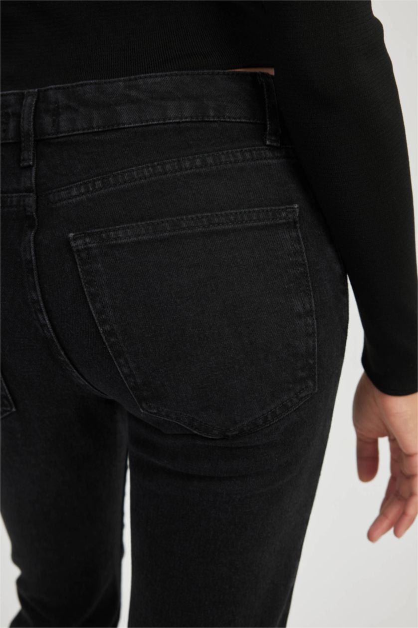 نساء أسود بنطرون جينز سليم فيت وخصر عادي