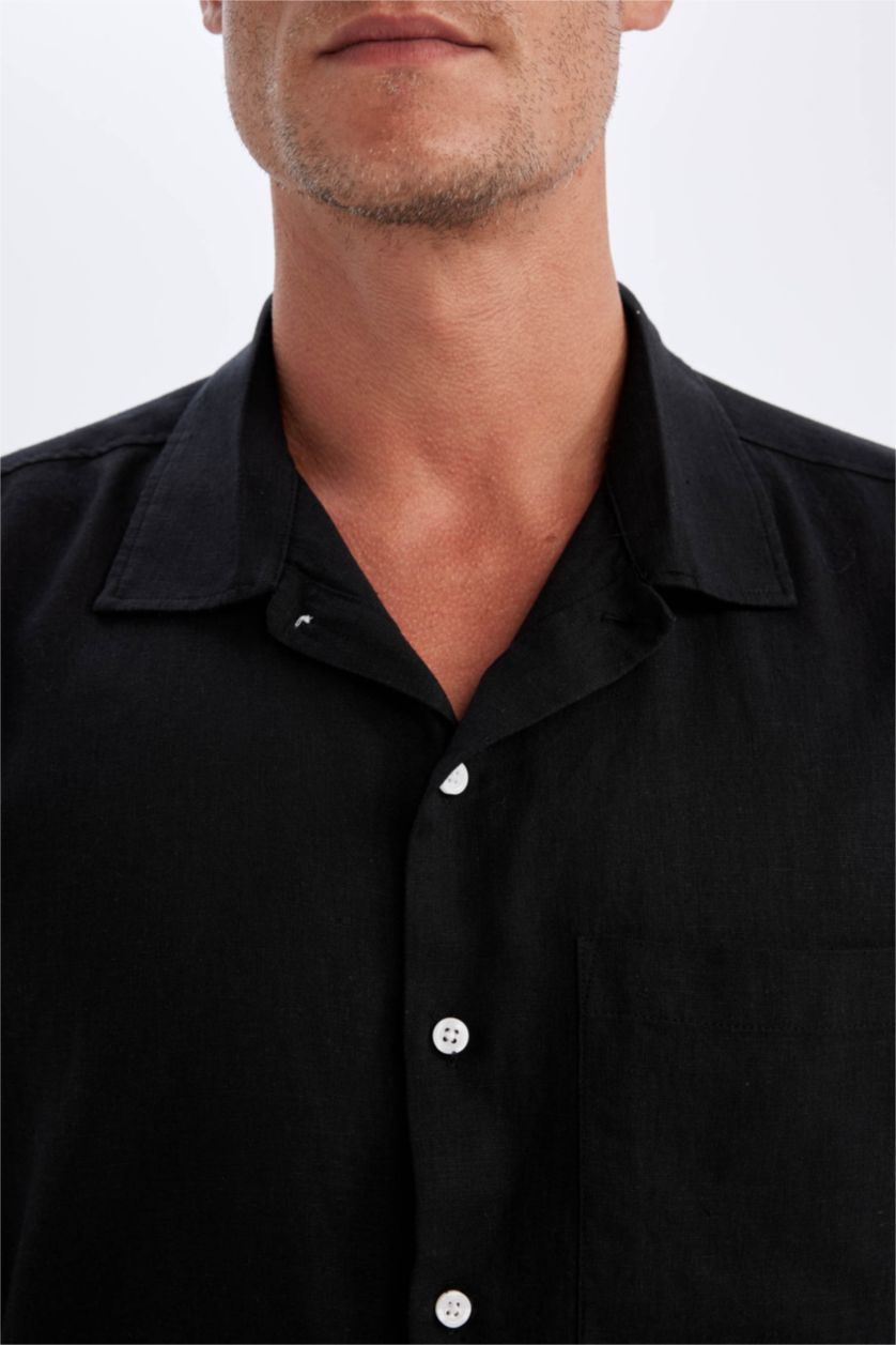 Man Black Relax Fit Polo Collar Short Sleeve Shirt