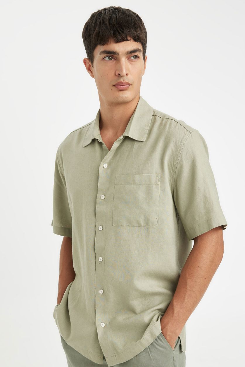 Man Green Relax Fit Polo Collar Short Sleeve Shirt