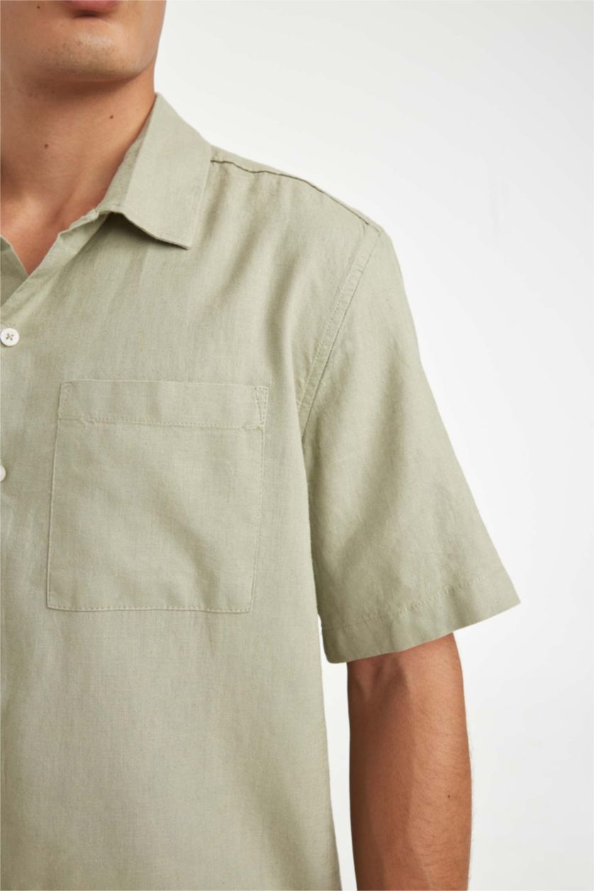 Man Green Relax Fit Polo Collar Short Sleeve Shirt
