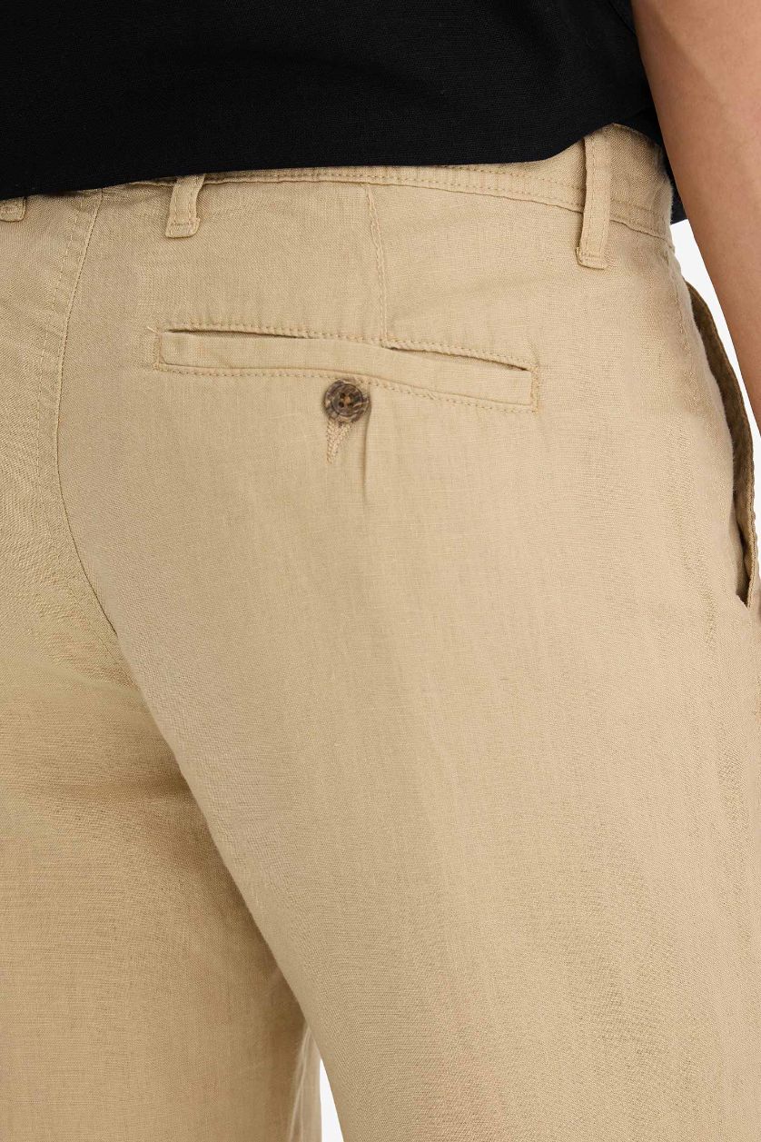 Man Beige Relax Fit Straight Leg Summer Linen Trousers