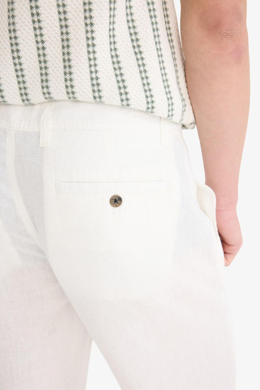 رجالي اوف وايت بنطلون صيفي 100% كتان قصة مريحة