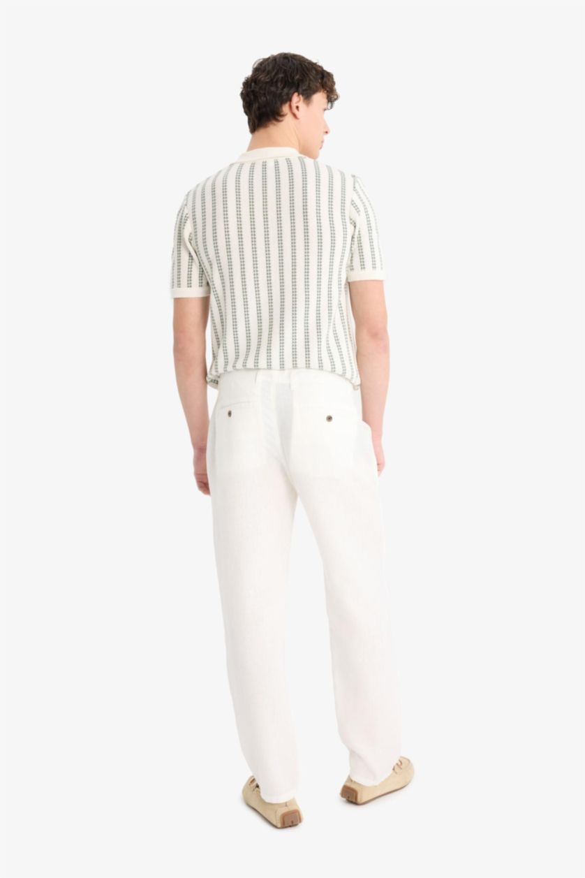 رجالي اوف وايت بنطلون صيفي 100% كتان قصة مريحة