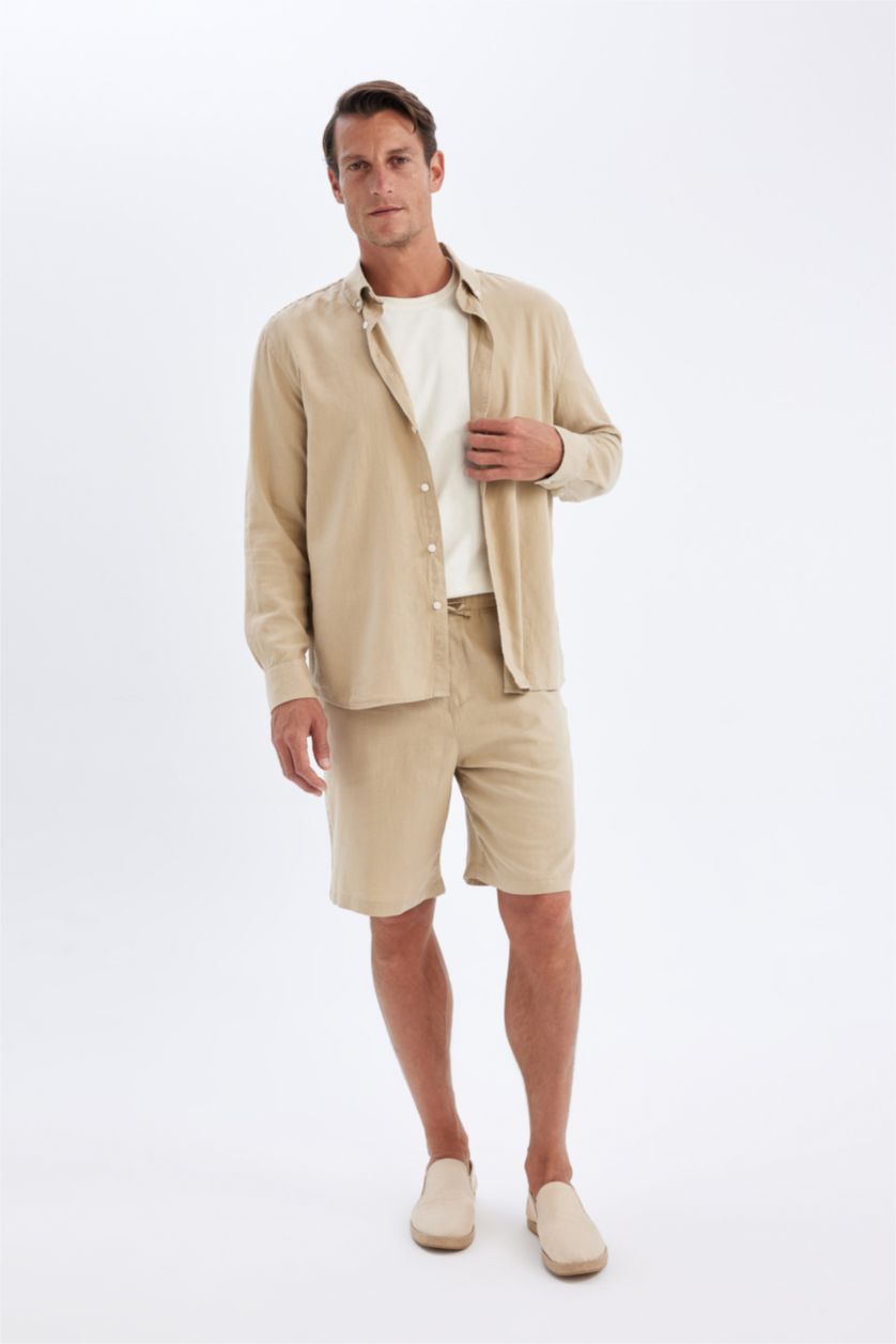 رجال بيج شورت قصة مريحة ممزوج بالكتان