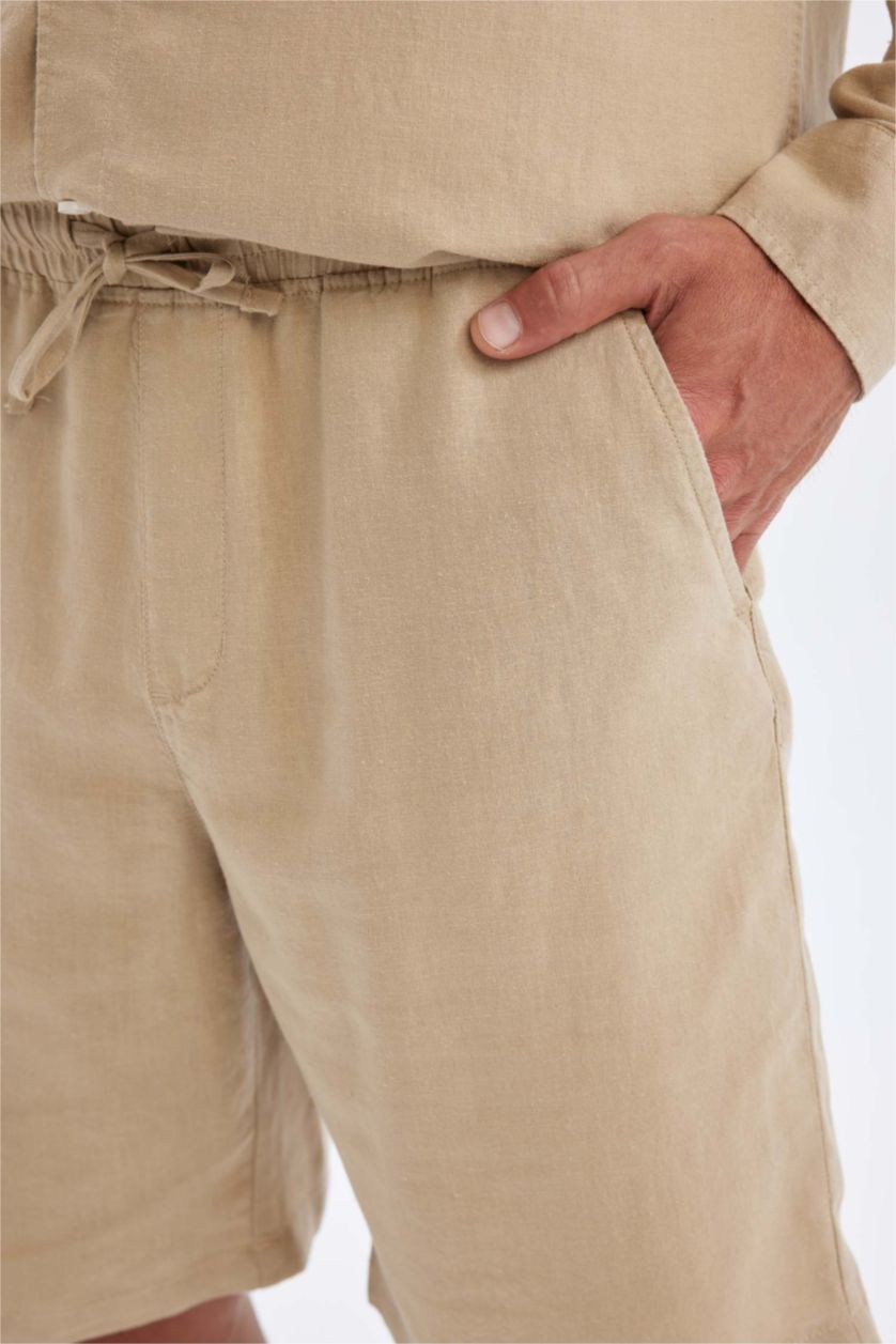 رجال بيج شورت قصة مريحة ممزوج بالكتان