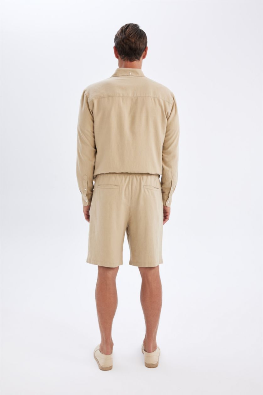 رجال بيج شورت قصة مريحة ممزوج بالكتان
