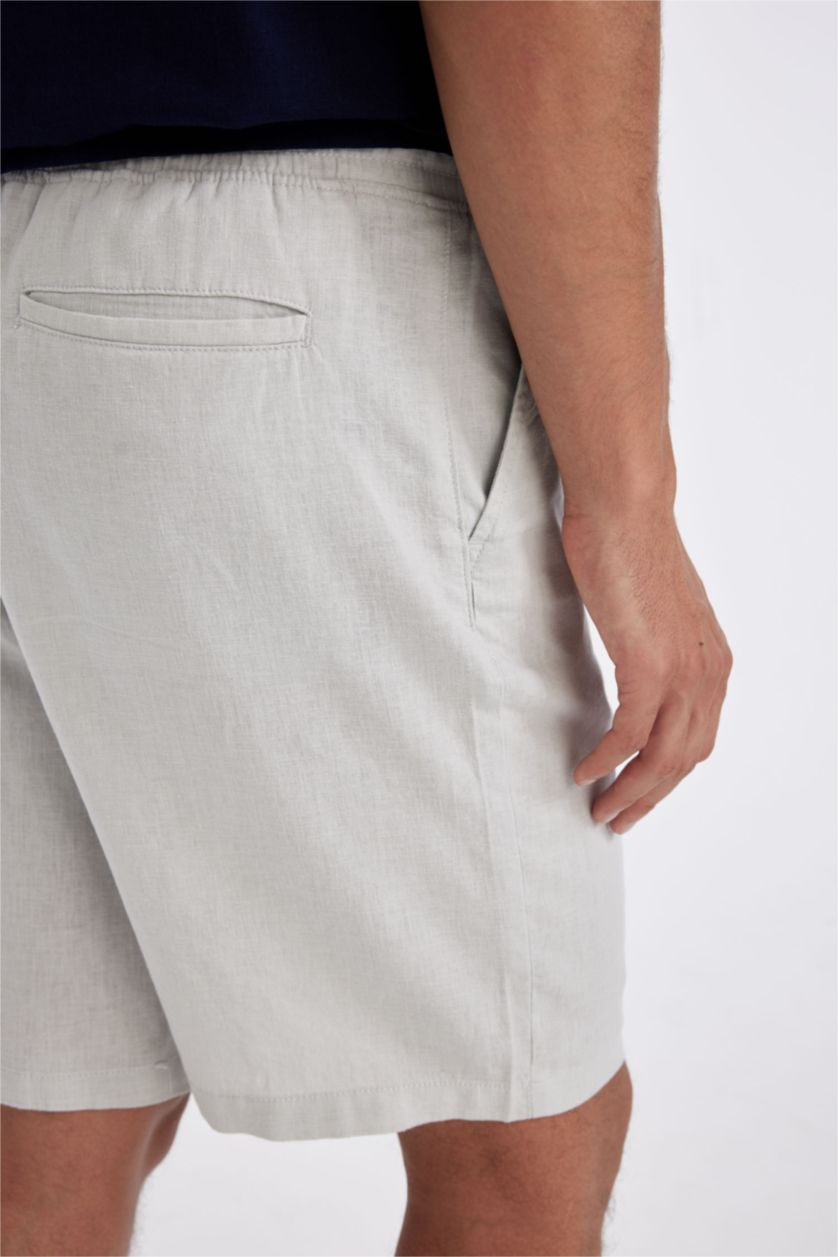 Erkek Taş Relax Fit Keten Karışımlı Yazlık Bermuda Şort