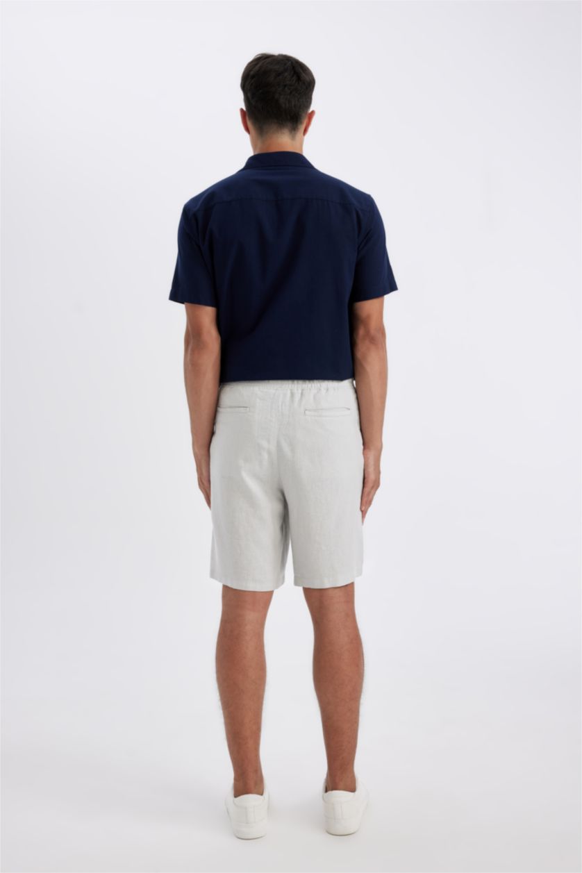 Erkek Taş Relax Fit Keten Karışımlı Yazlık Bermuda Şort
