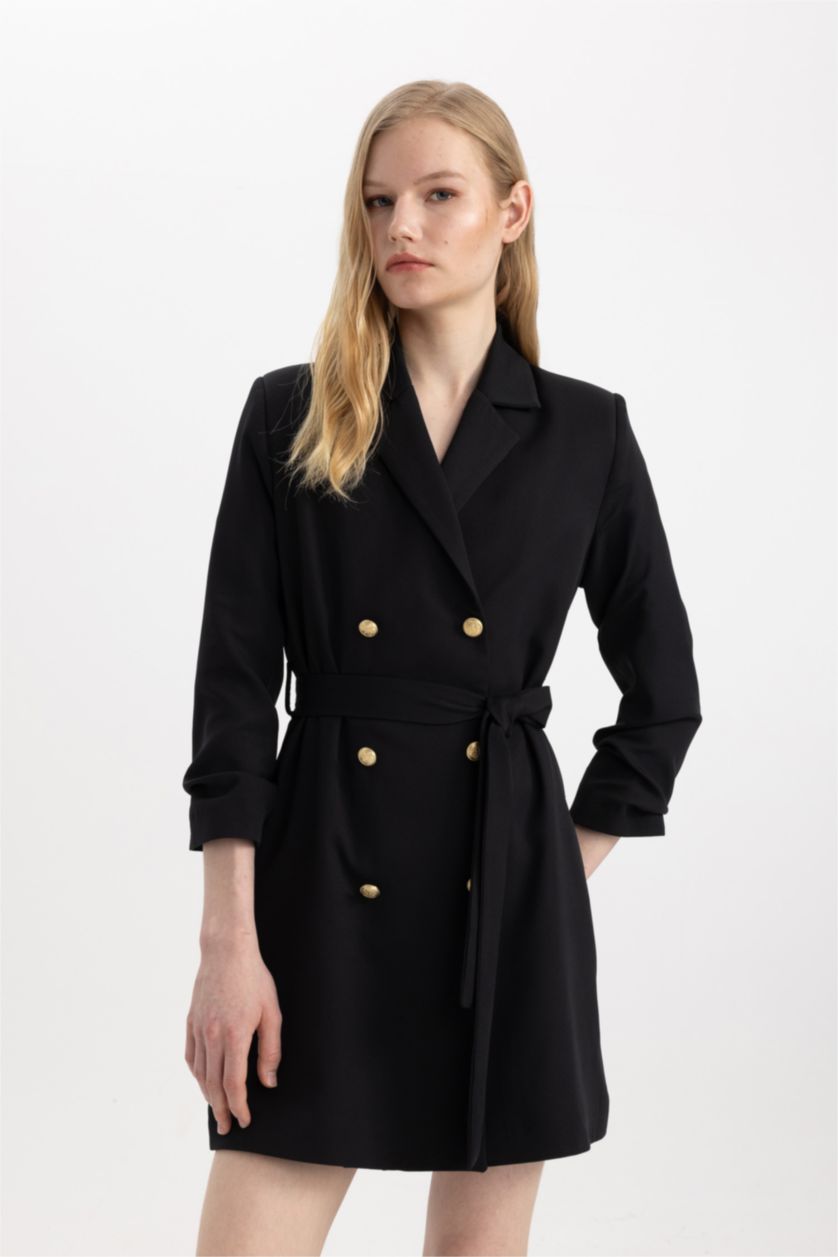 Kadın Siyah Tweed Midi Elbise