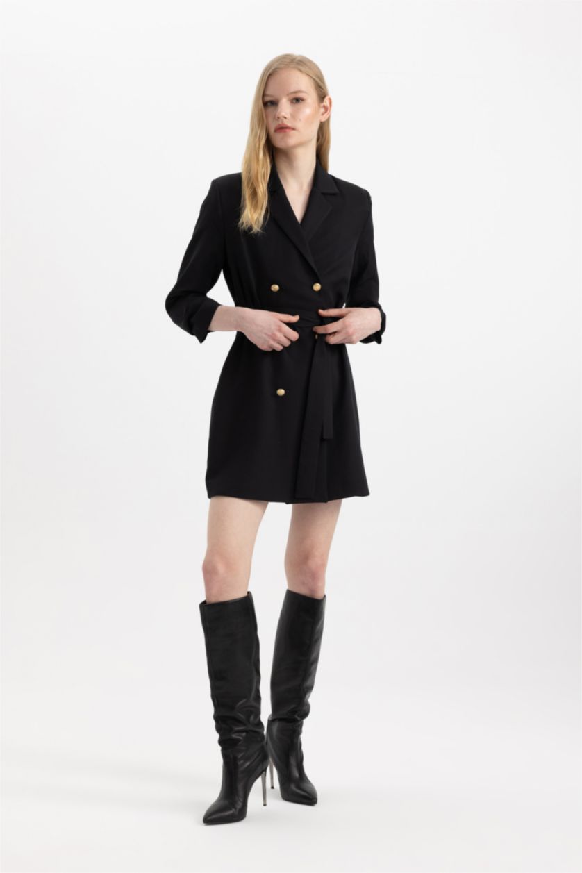 Kadın Siyah Tweed Midi Elbise