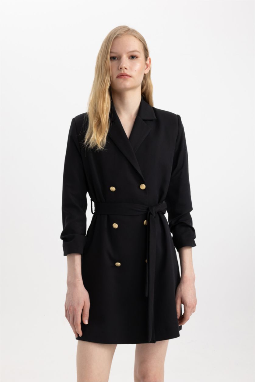 Kadın Siyah Tweed Midi Elbise