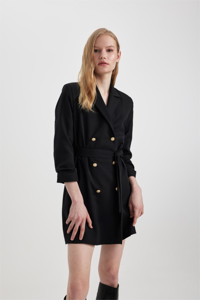 Kadın Siyah Tweed Midi Elbise