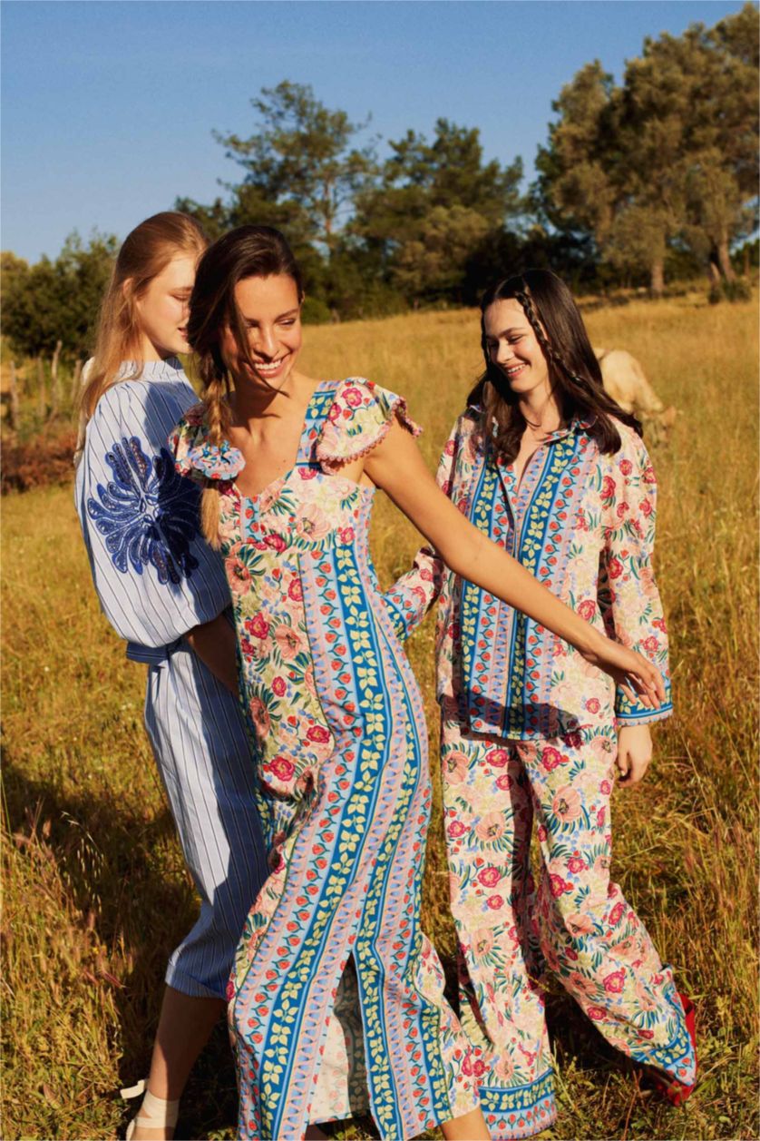 Kadın Kırık Beyaz Lug Von Siga x DeFacto Desenli Poplin Uzun Kollu Gömlek