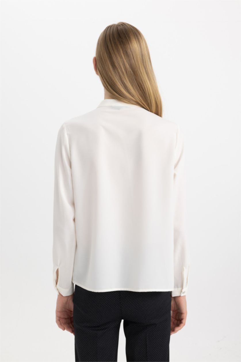 FEMME Blanc Blouse en crêpe à Coupe Régulière et Manches Longues