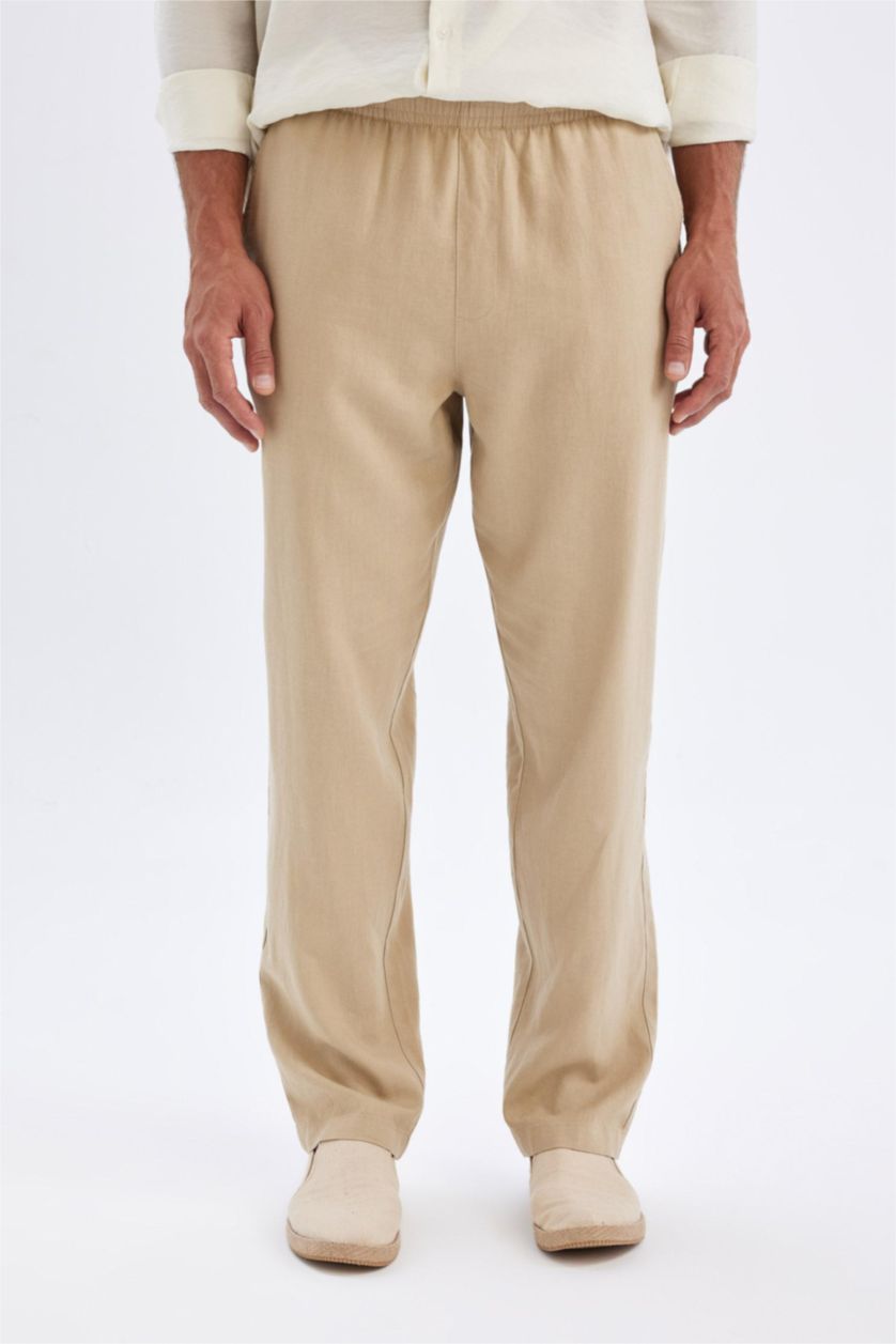 MAN Beige Relax Fit Slim Leg Linen Blend Trousers