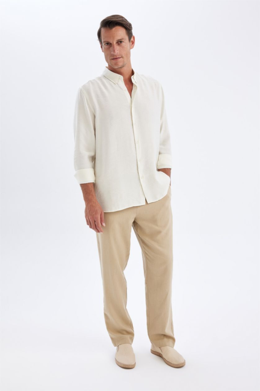 MAN Beige Relax Fit Slim Leg Linen Blend Trousers