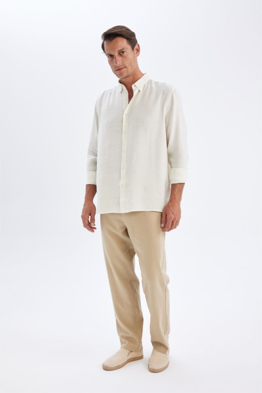 MAN Beige Relax Fit Slim Leg Linen Blend Trousers