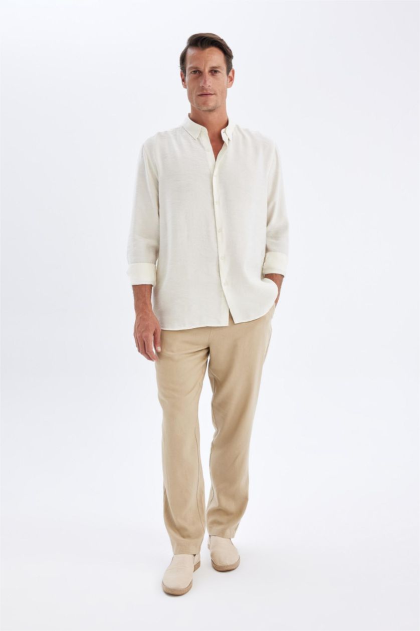 MAN Beige Relax Fit Slim Leg Linen Blend Trousers