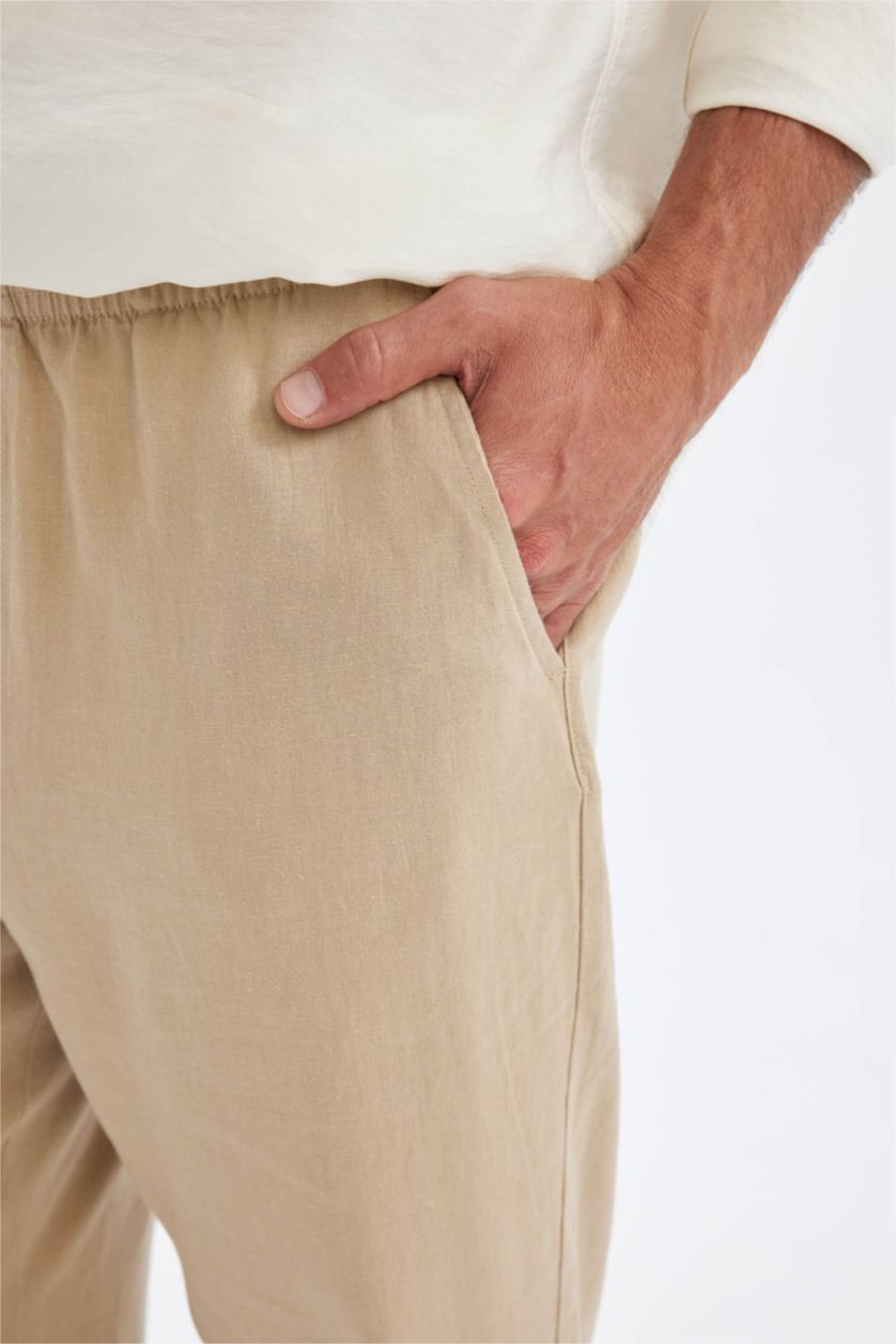 MAN Beige Relax Fit Slim Leg Linen Blend Trousers